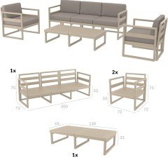 SİESTA MYKONOS LOUNGE XL SET / OTURMA GRUBU (MİNDERLİ) KUM GRİ