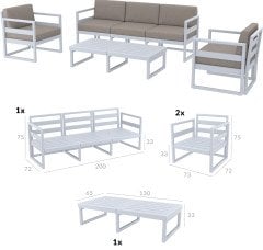 SİESTA MYKONOS LOUNGE XL SET / OTURMA GRUBU (MİNDERLİ) GÜMÜŞ GRİ