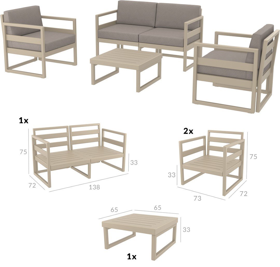SİESTA MYKONOS LOUNGE SET / OTURMA GRUBU (MİNDERLİ) KUM GRİ