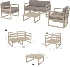 SİESTA MYKONOS LOUNGE SET / OTURMA GRUBU (MİNDERLİ) KUM GRİ