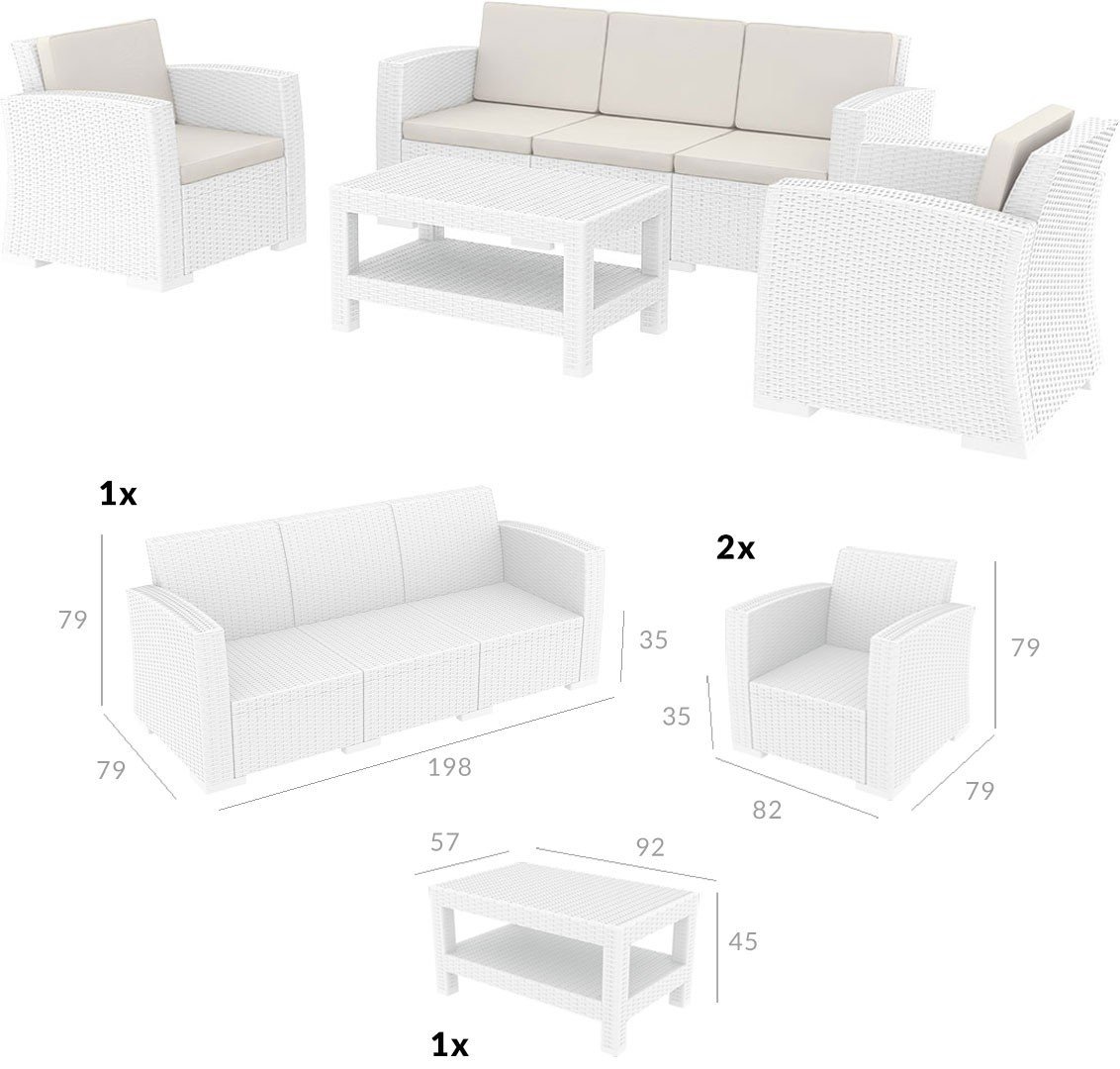 SİESTA MONACO LOUNGE SET XL MİNDERLİ BEYAZ