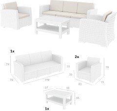 SİESTA MONACO LOUNGE SET XL MİNDERLİ BEYAZ