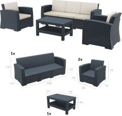 SİESTA MONACO LOUNGE SET XL MİNDERLİ KOYU GRİ