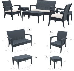 SİESTA MIAMI LOUNGE SET MİNDERLİ KOYU GRİ