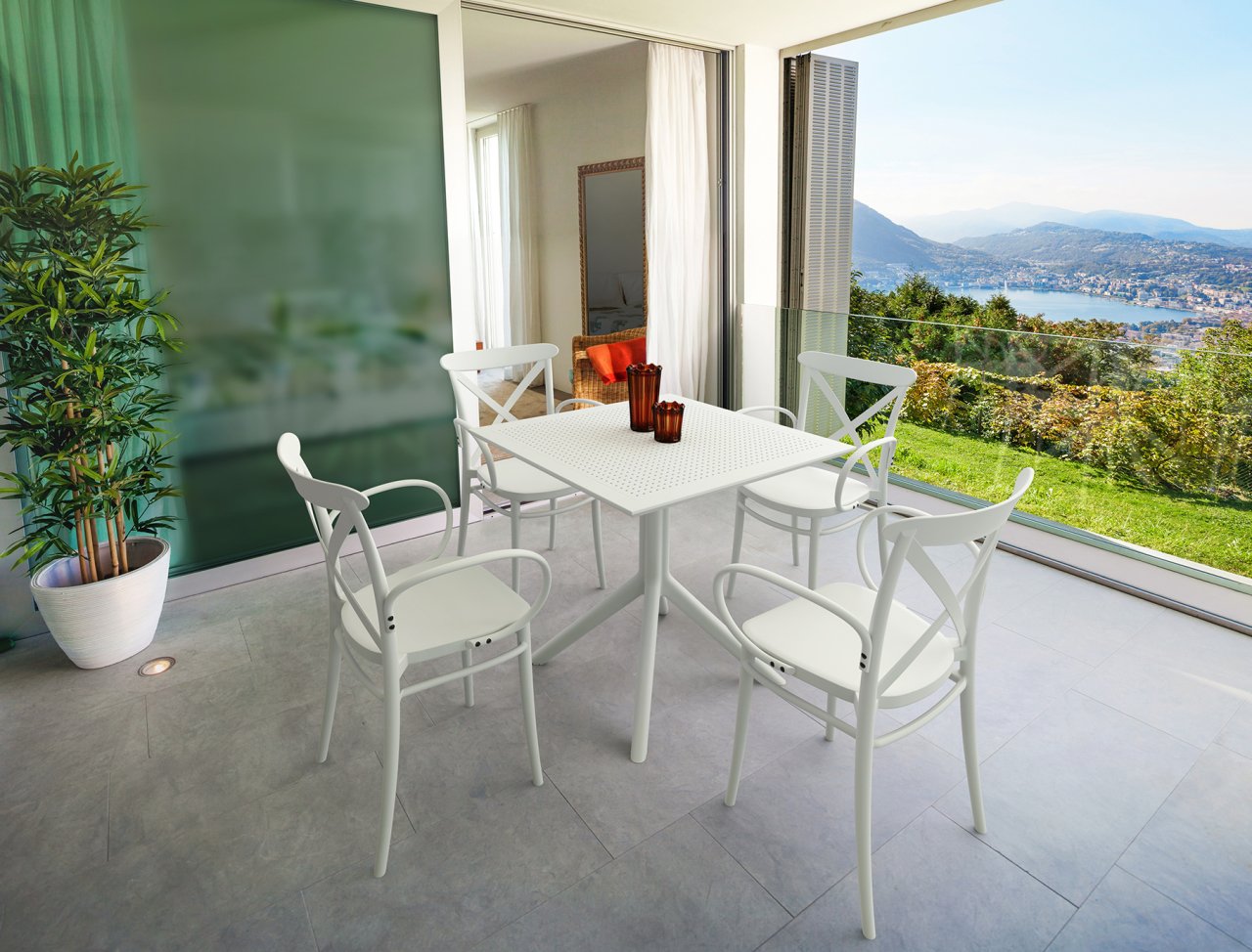 SİESTA CROSSYK 4 KİŞİLİK MASA SANDALYE TAKIMI BEYAZ